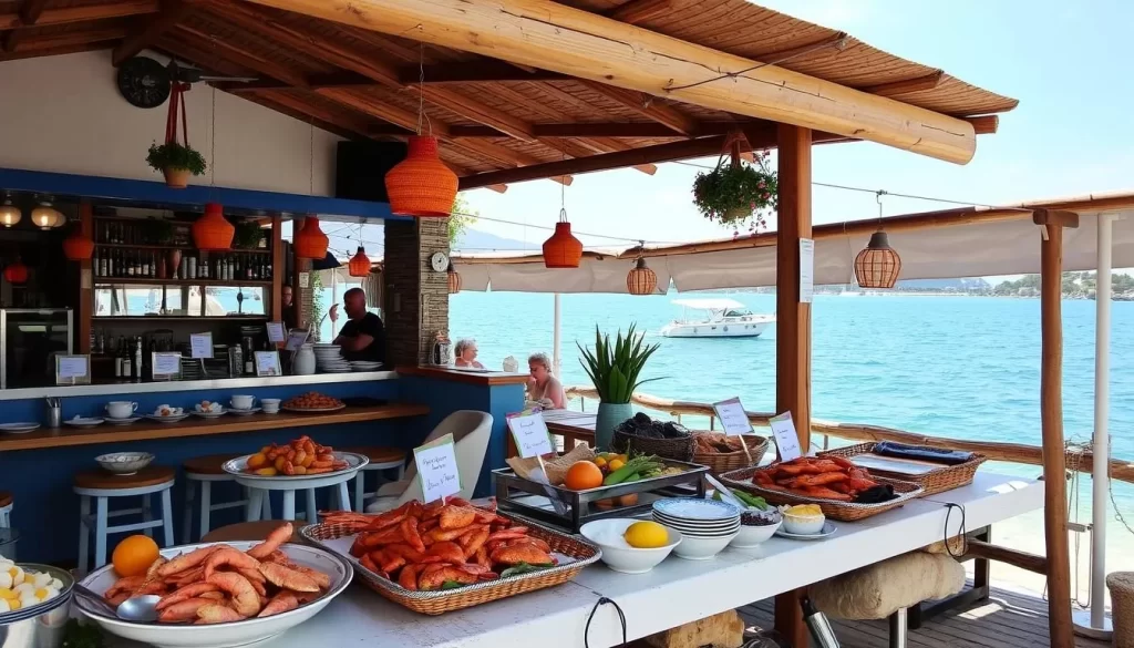 Image of a seafood restaurant on Heybeliada Island serving a fresh catch