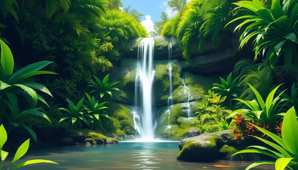 Image of a serene Bali waterfall surrounded by lush greenery