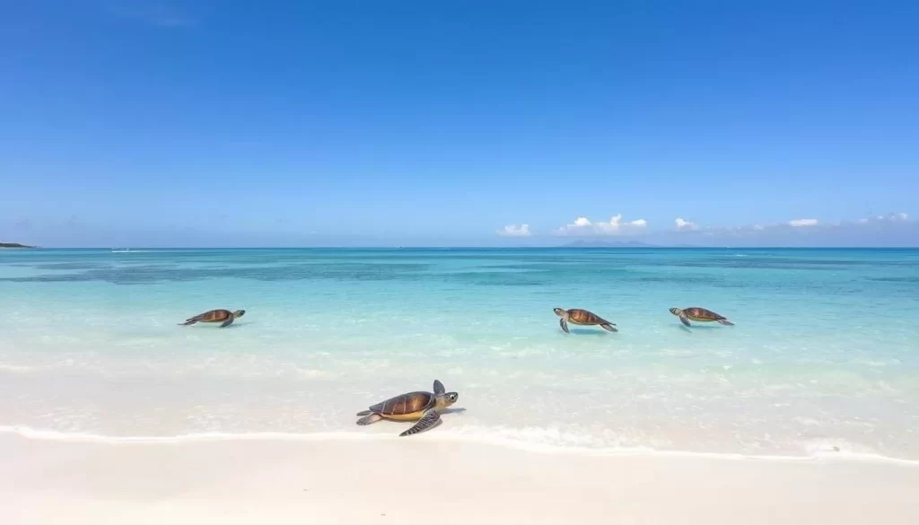 Image of a serene beach on Selingan Turtle Island with turtles in the background