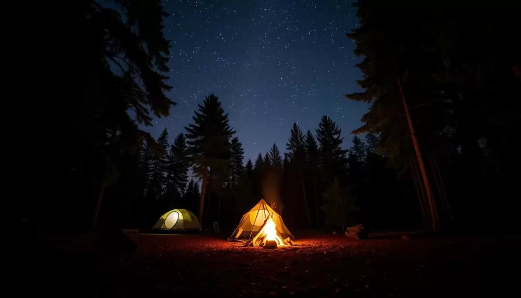 Image of a serene camping site in Lansdowne under a starry night sky