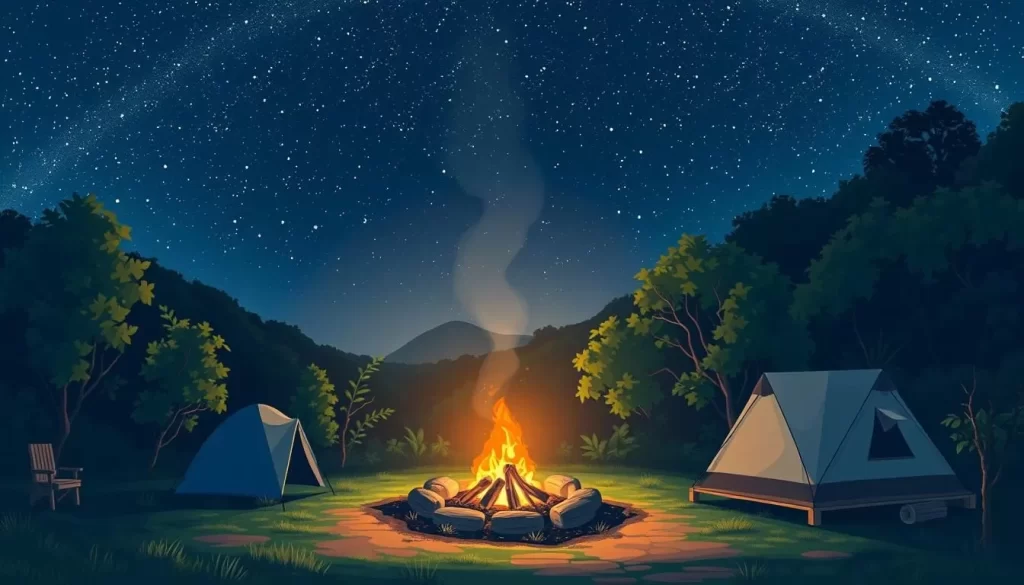 Image of a serene campsite in Khao Yai National Park at night