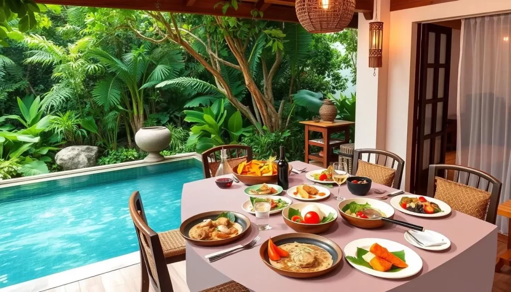 Image of a serene dining setting in Koh Yao Noi with a mix of Thai and international cuisine