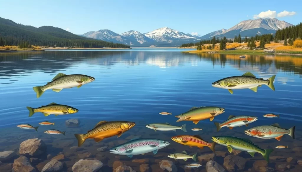 Image of a serene fishing scene at Bear Lake with a variety of fish species