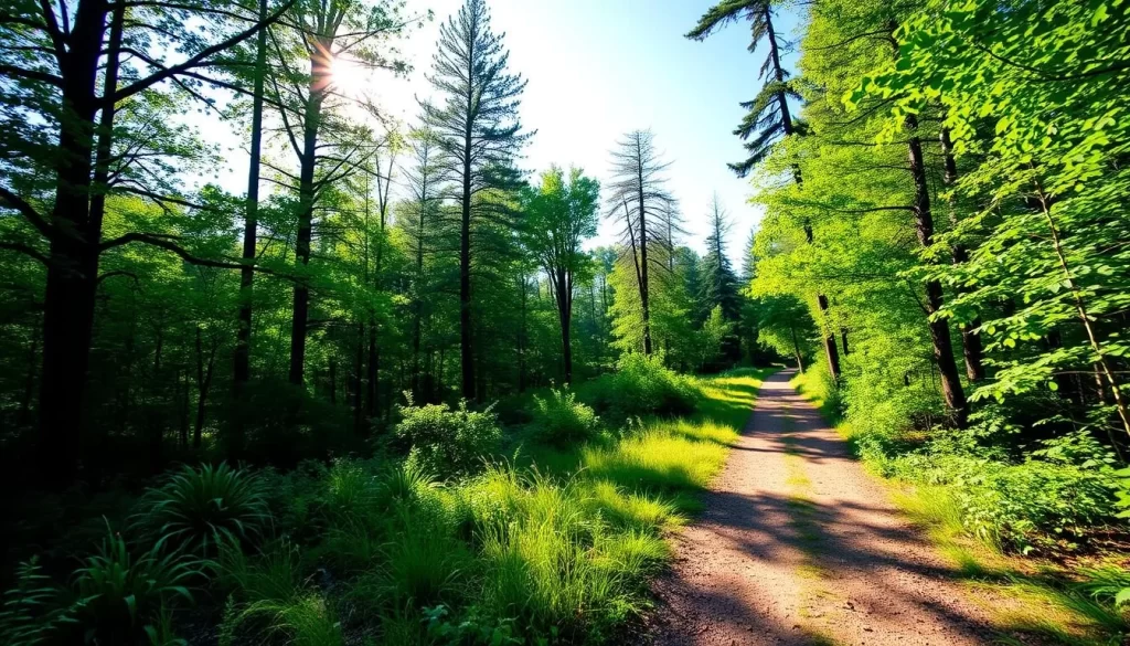 Image of a serene hiking trail in Talladega National Forest