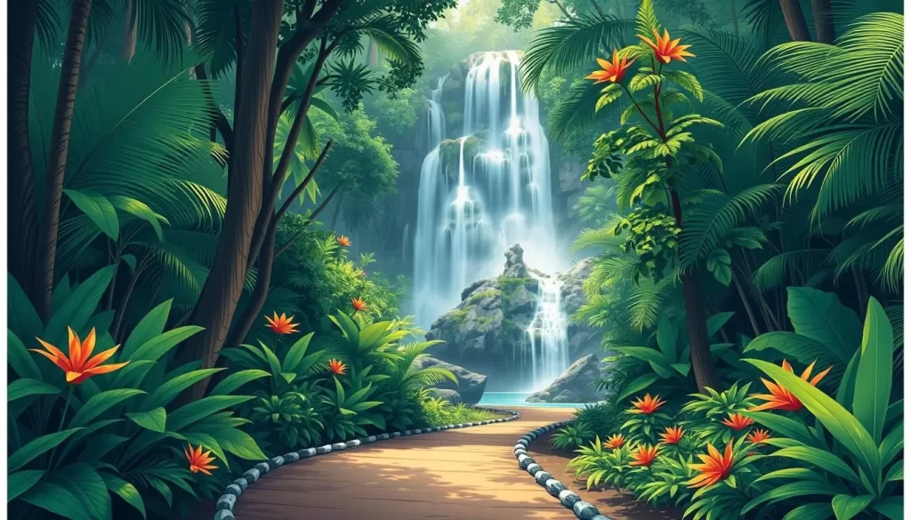 Image of a serene jungle trail leading to a waterfall on Ko Chang Island