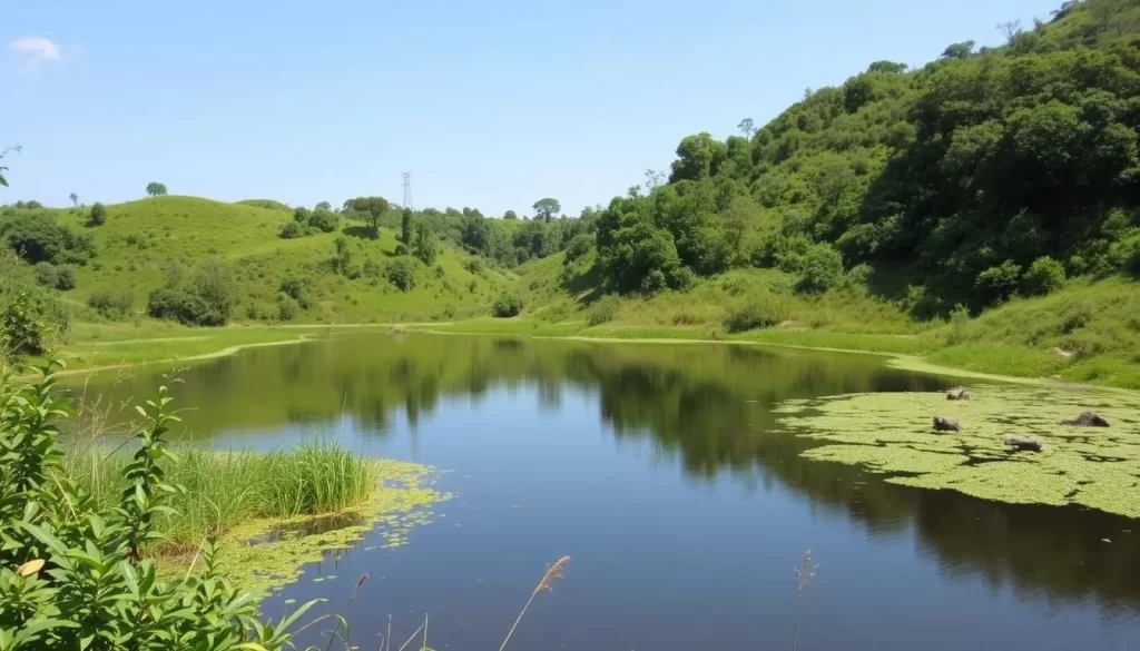 Image of a serene lake surrounded by lush greenery near Arusha