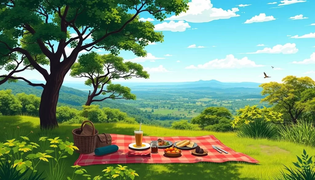 Image of a serene picnic setting in Mikumi National Park with a stunning landscape view