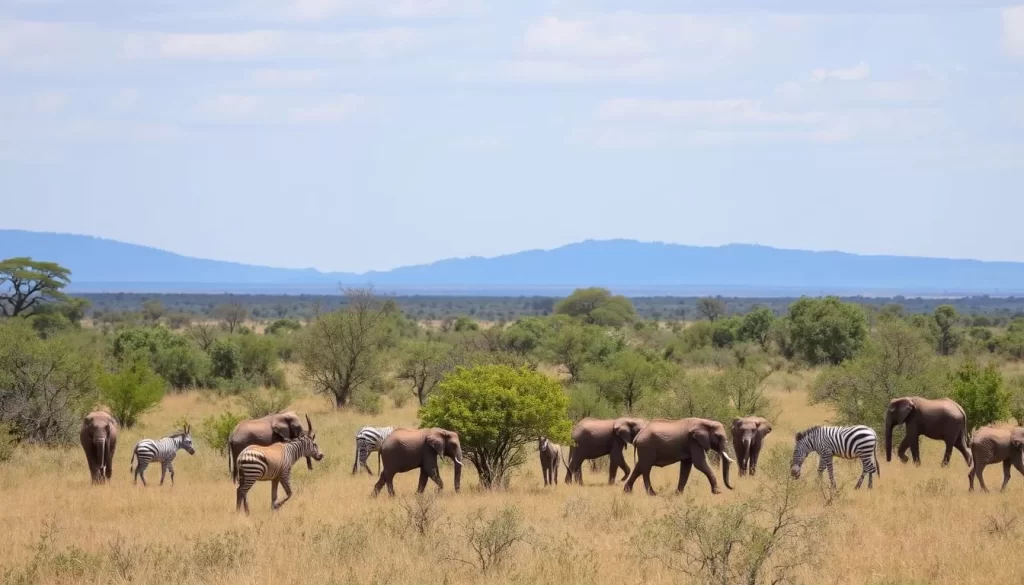 Image of a serene safari landscape in East London with wildlife.