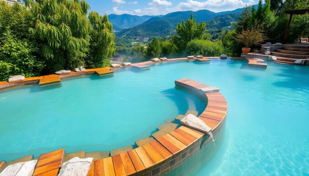 Image of a serene thermal spa in Bursa with warm waters and lush surroundings
