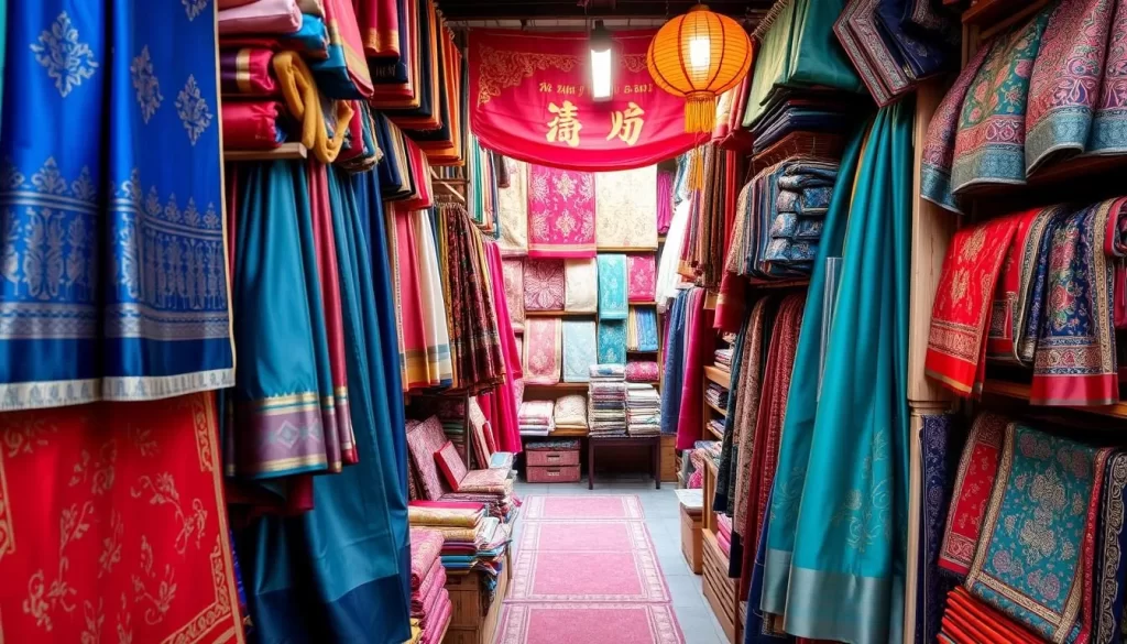 Image of a shop on Hang Gai - Silk Street, showcasing traditional Vietnamese silk products.