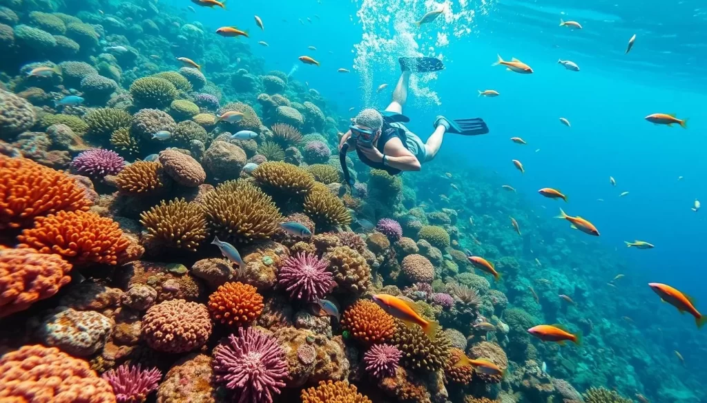 Image of a snorkeler or diver exploring the vibrant coral reefs of Watamu Marine National Park