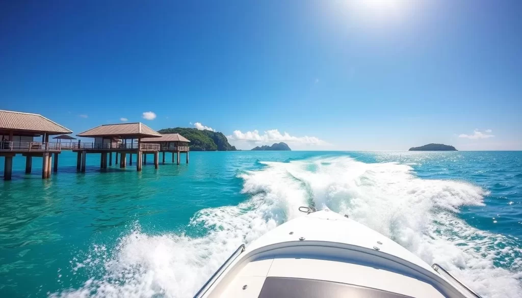 Image of a speedboat ride from Semporna jetty to Pom Pom Island