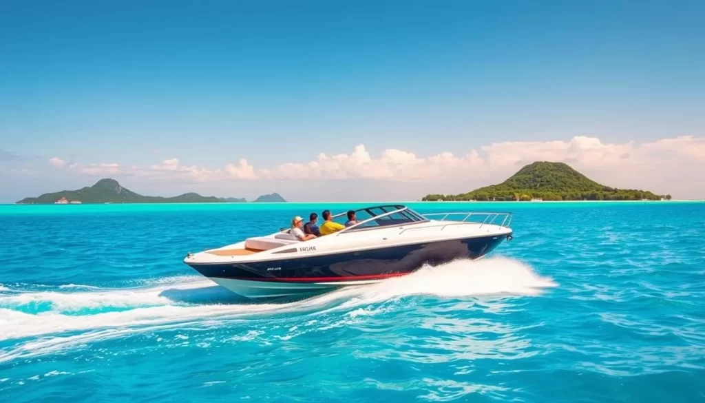 Image of a speedboat traveling from Semporna to Mabul Island