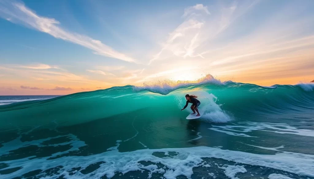 Image of a surfer riding a wave in Kuta, Bali