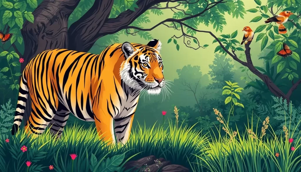 Image of a tiger in its natural habitat in Madhya Pradesh during the optimal safari season.