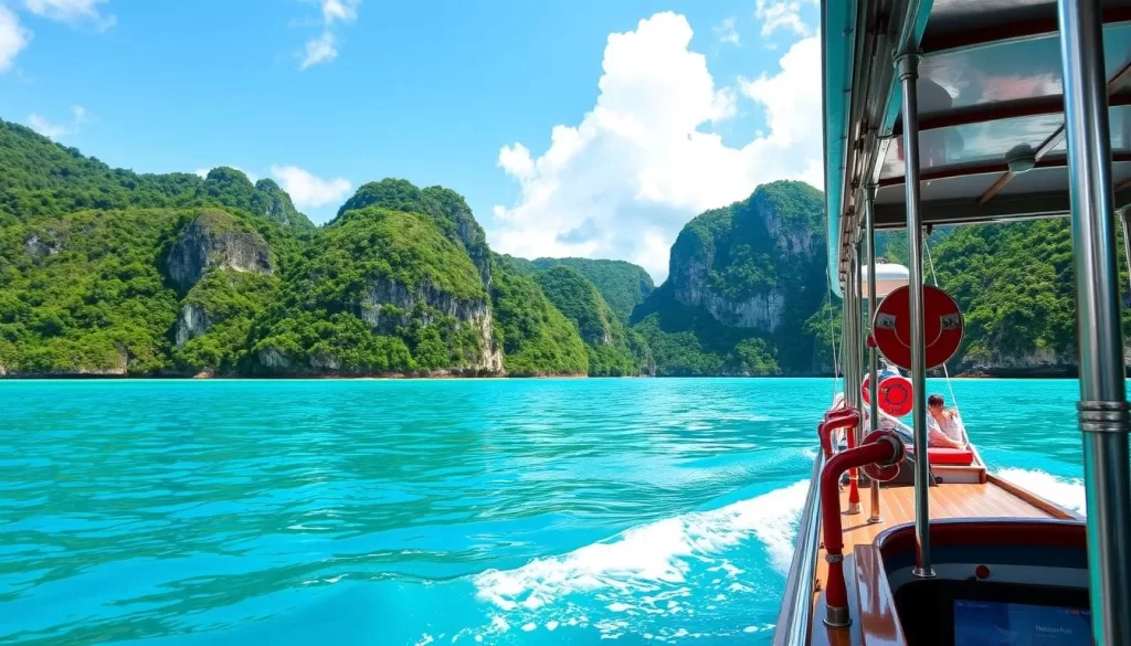 Image of a tour boat sailing towards the islands near Ko Chang