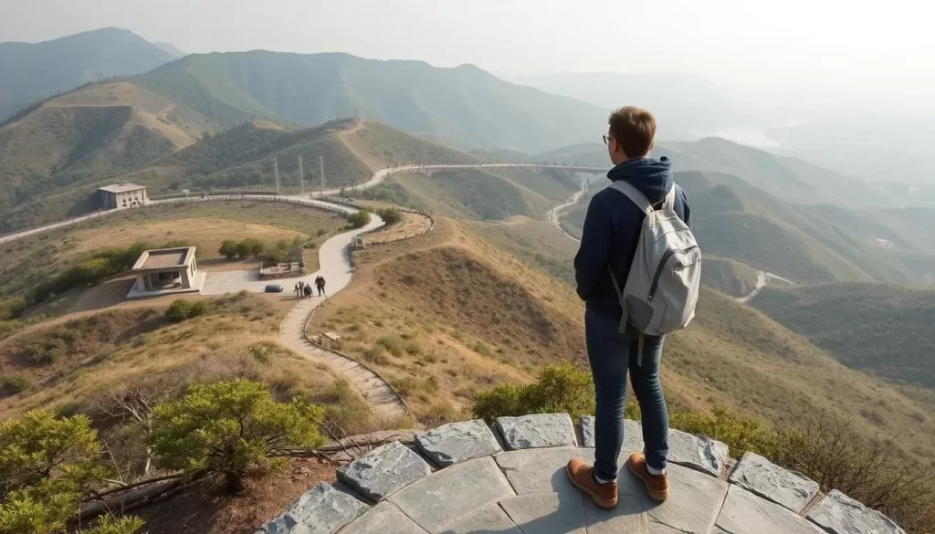 Image of a tourist visiting the DMZ in North Korea