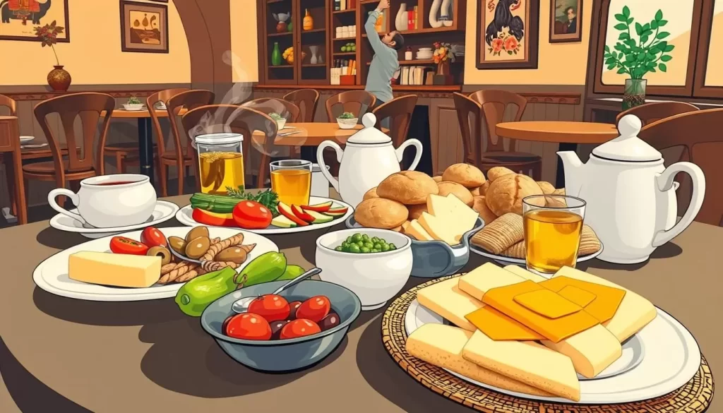 Image of a traditional Turkish breakfast spread in a Bursa restaurant