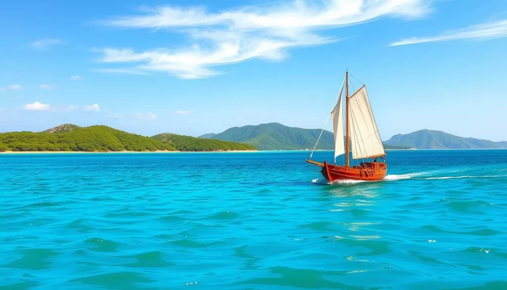 Image of a traditional dhow boat sailing in Menai Bay