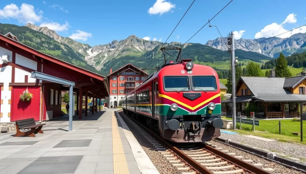Image of a train arriving at a station in Vorarlberg
