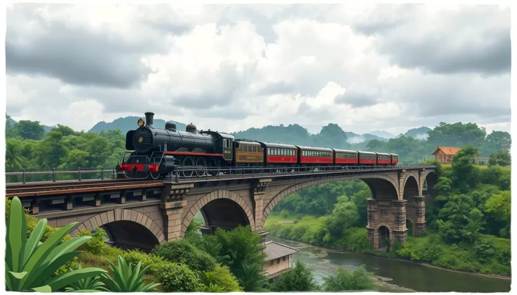 Image of a train crossing the Bridge over the River Kwai