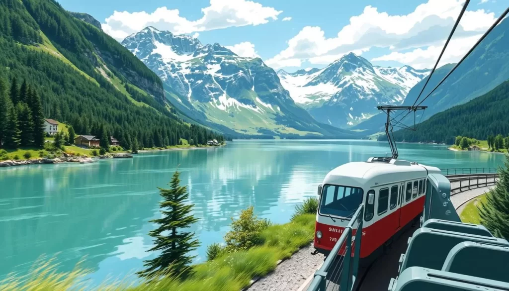 Image of a train or bus traveling through the Salzkammergut region
