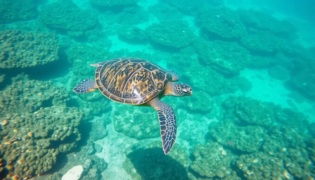 Image of a turtle swimming in the clear waters around the Perhentian Islands