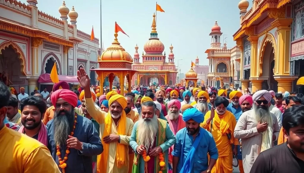 Image of a vibrant Gurupurab procession in Punjab
