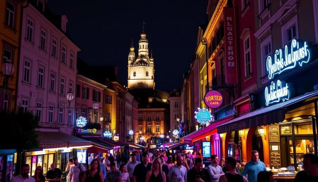 Image of a vibrant Kraków nightlife scene
