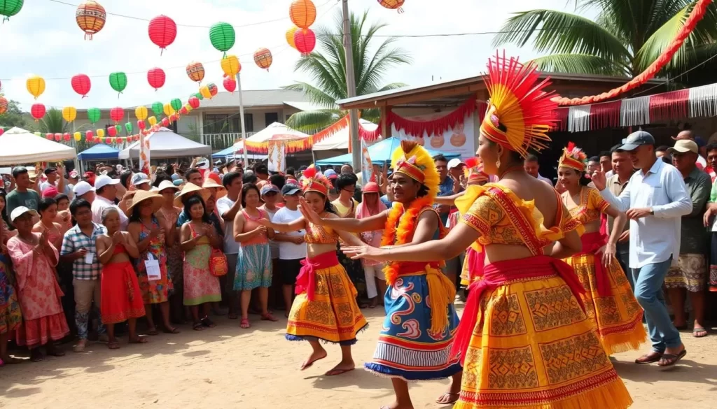 Image of a vibrant cultural festival on Direction Island with Cocos Malay dance performances