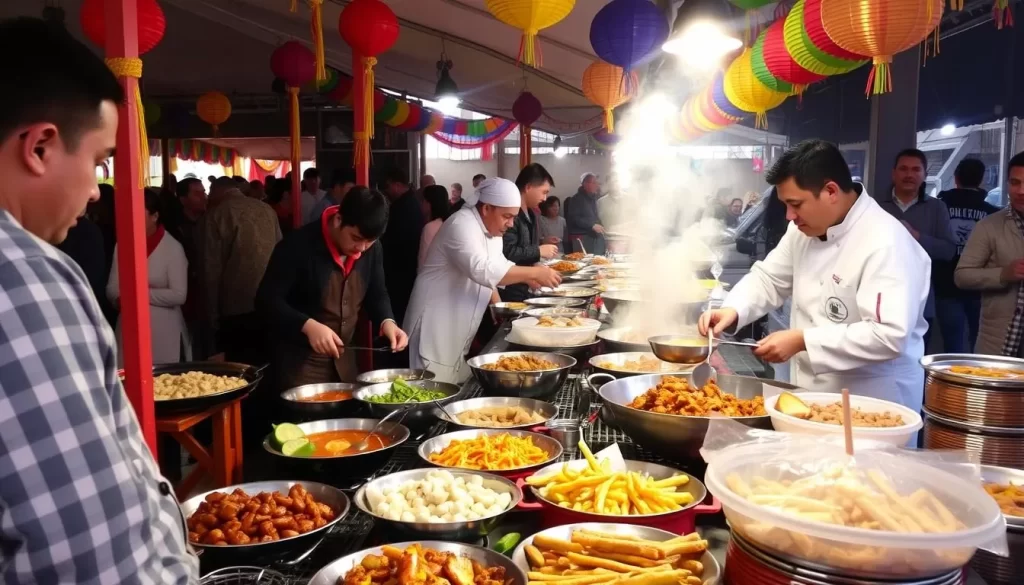 Image of a vibrant food festival in Jalalabat, Kyrgyzstan, with traditional dishes and local chefs.