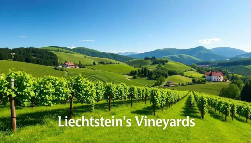 Image of a vineyard in Liechtenstein with a caption "Liechtenstein's vineyards"