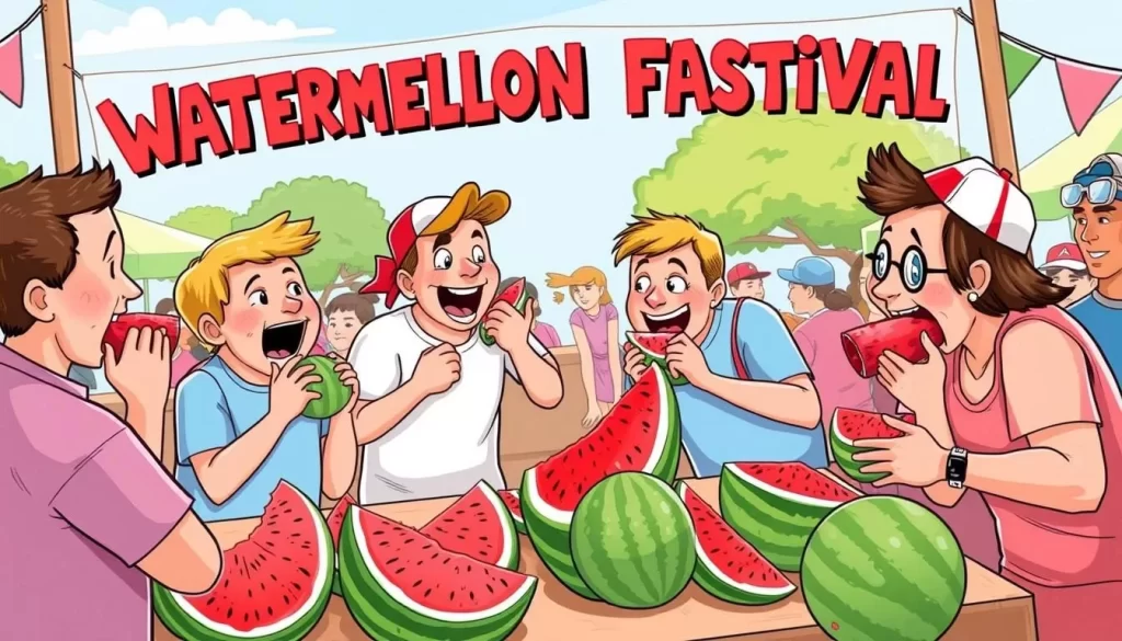 Image of a watermelon-eating contest at the Cave City Watermelon Festival