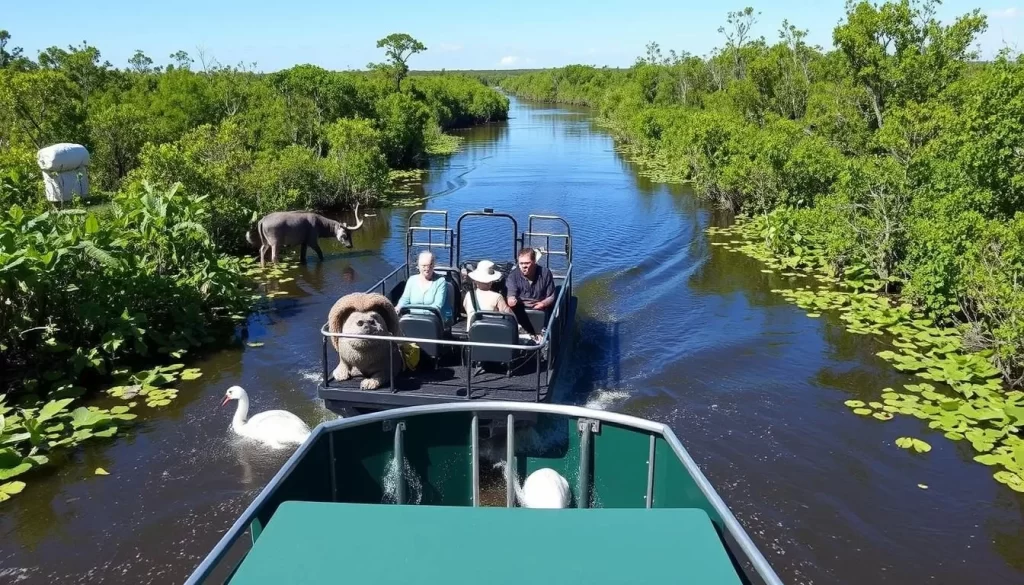 Image of an airboat tour in the swamps of Marrero, Louisiana.