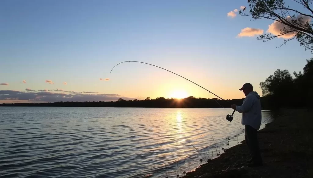 Image of an angler fishing from the shore at Moonee Creek