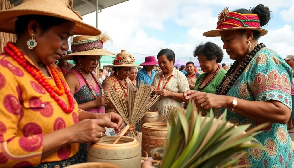 Image of artisans demonstrating traditional Marshallese crafts at Lutok Kobban Alele festival
