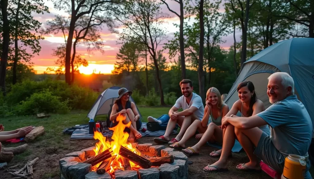 Image of campers enjoying a summer evening in a Wisconsin state park