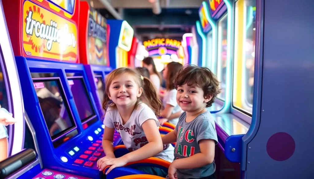 Image of children enjoying the arcade games at Pacific Park on Santa Monica Pier