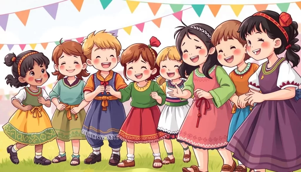 Image of children from different cultures playing together at the International Children's Folklore & Folkgame Festival