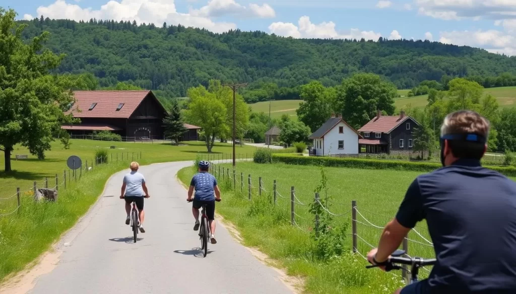 Image of cyclists biking through the Amana Colonies countryside