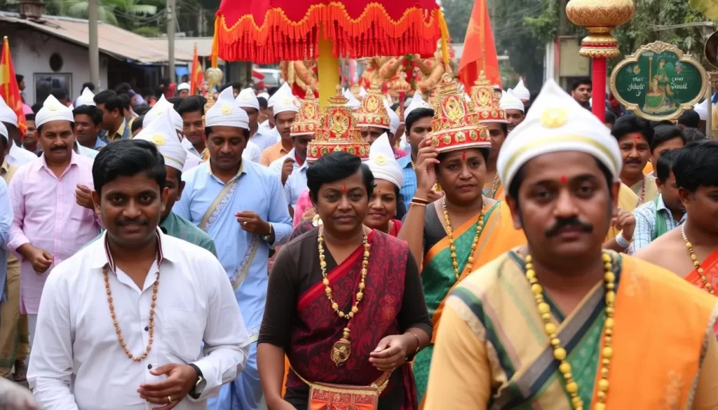 Image of devotees participating in the Kataragama Festival procession