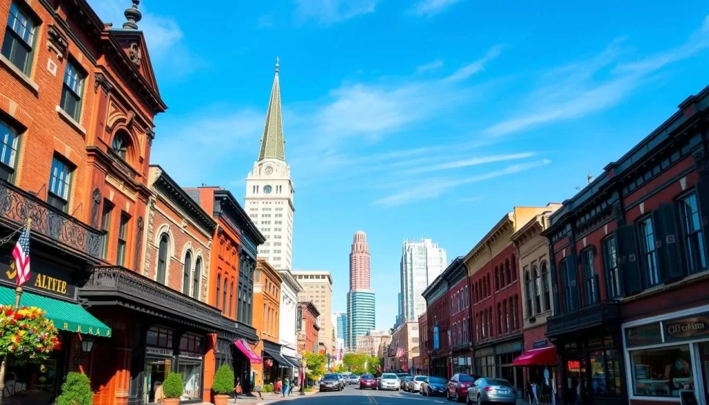Image of downtown Covington with historic buildings and modern attractions