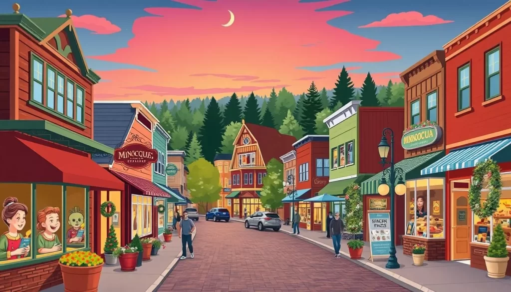 Image of downtown Minocqua with its charming shops and eateries