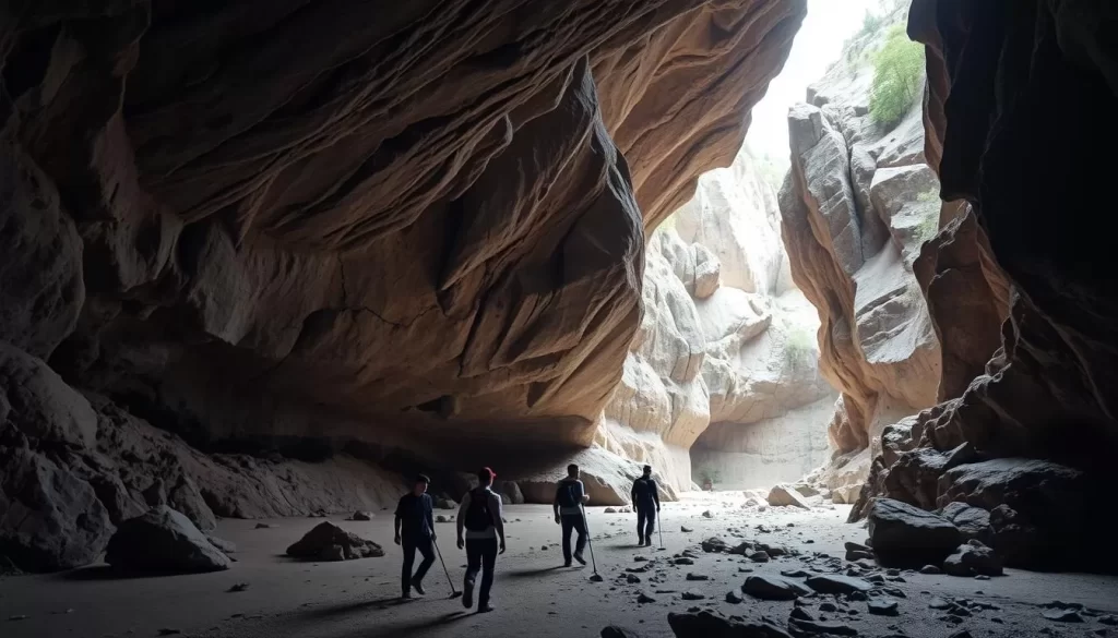 Image of explorers navigating through a cave in Aladağlar National Park
