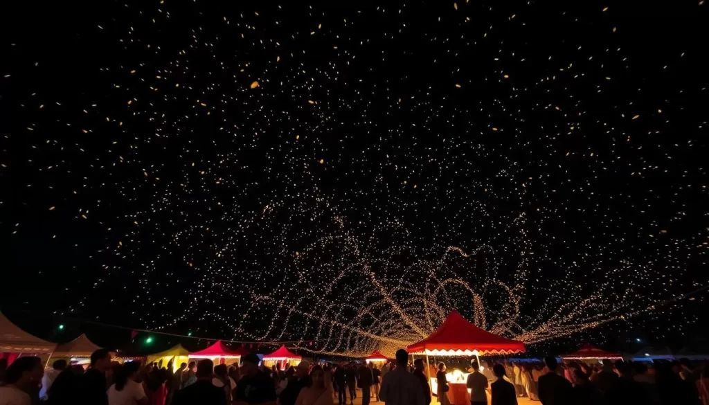 Image of fireflies illuminating the night sky at Muju Firefly Festival