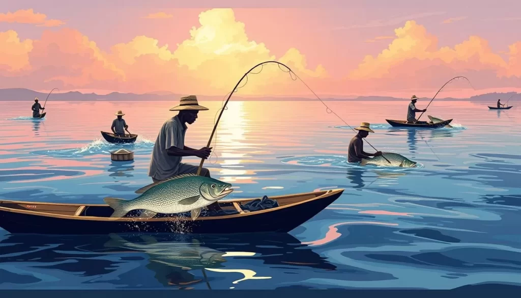 Image of fishermen on Lake Victoria catching Nile Perch