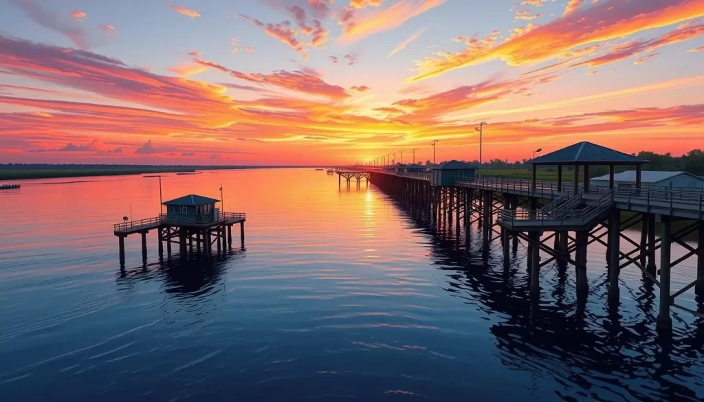 Image of fishing piers along the Mississippi River in Marrero.