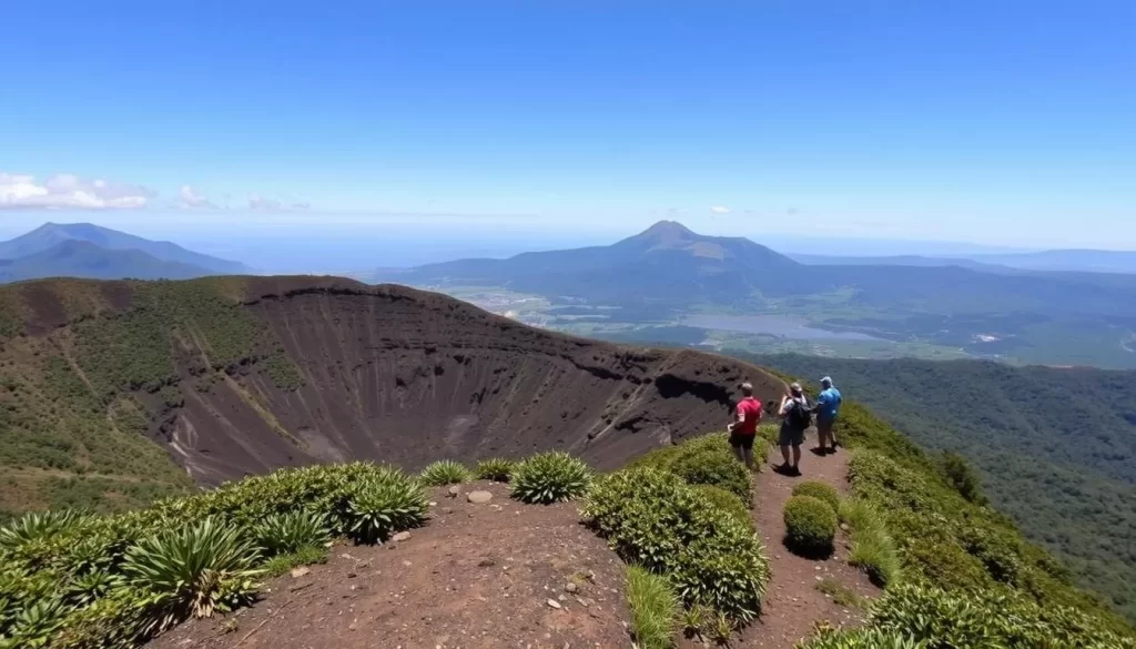 Image of hikers on the Mount Longonot crater rim