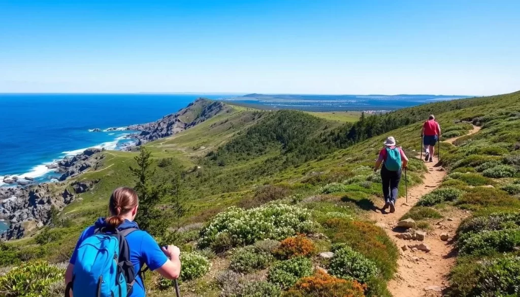 Image of hikers on the coastal trails at Quoddy Head State Park