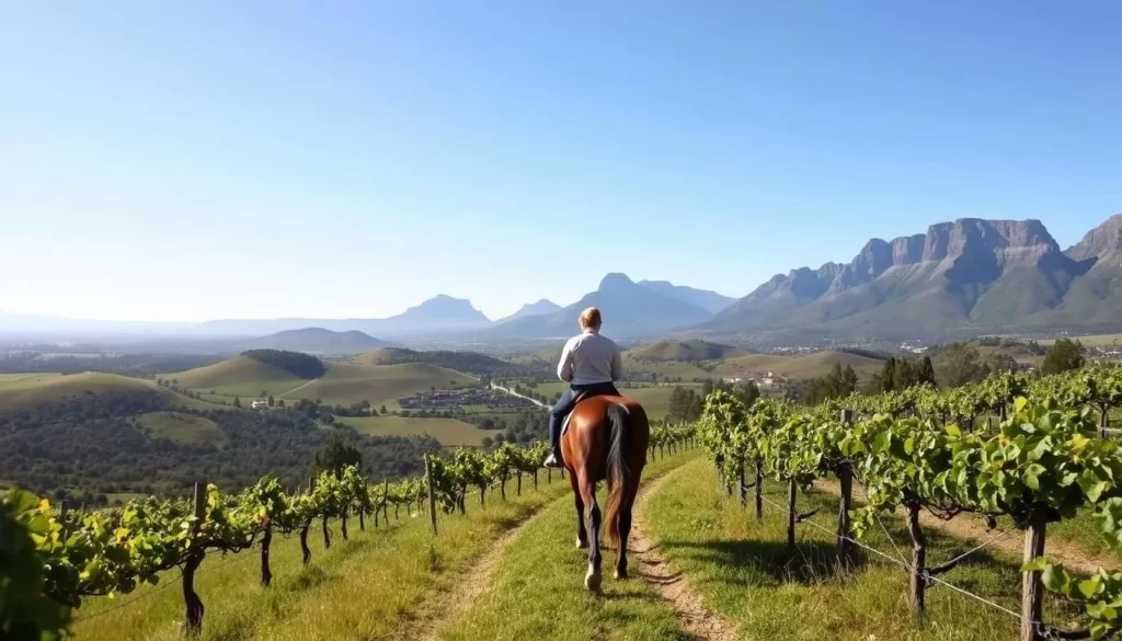Image of horseback riding through Stellenbosch vineyards